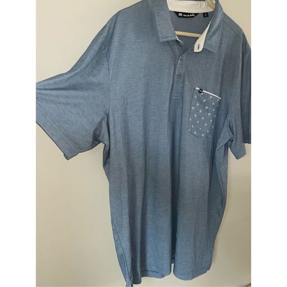 Men’s Travis Matthew Pocket Polo Blue Palm Trees XXL - Picture 4 of 5
